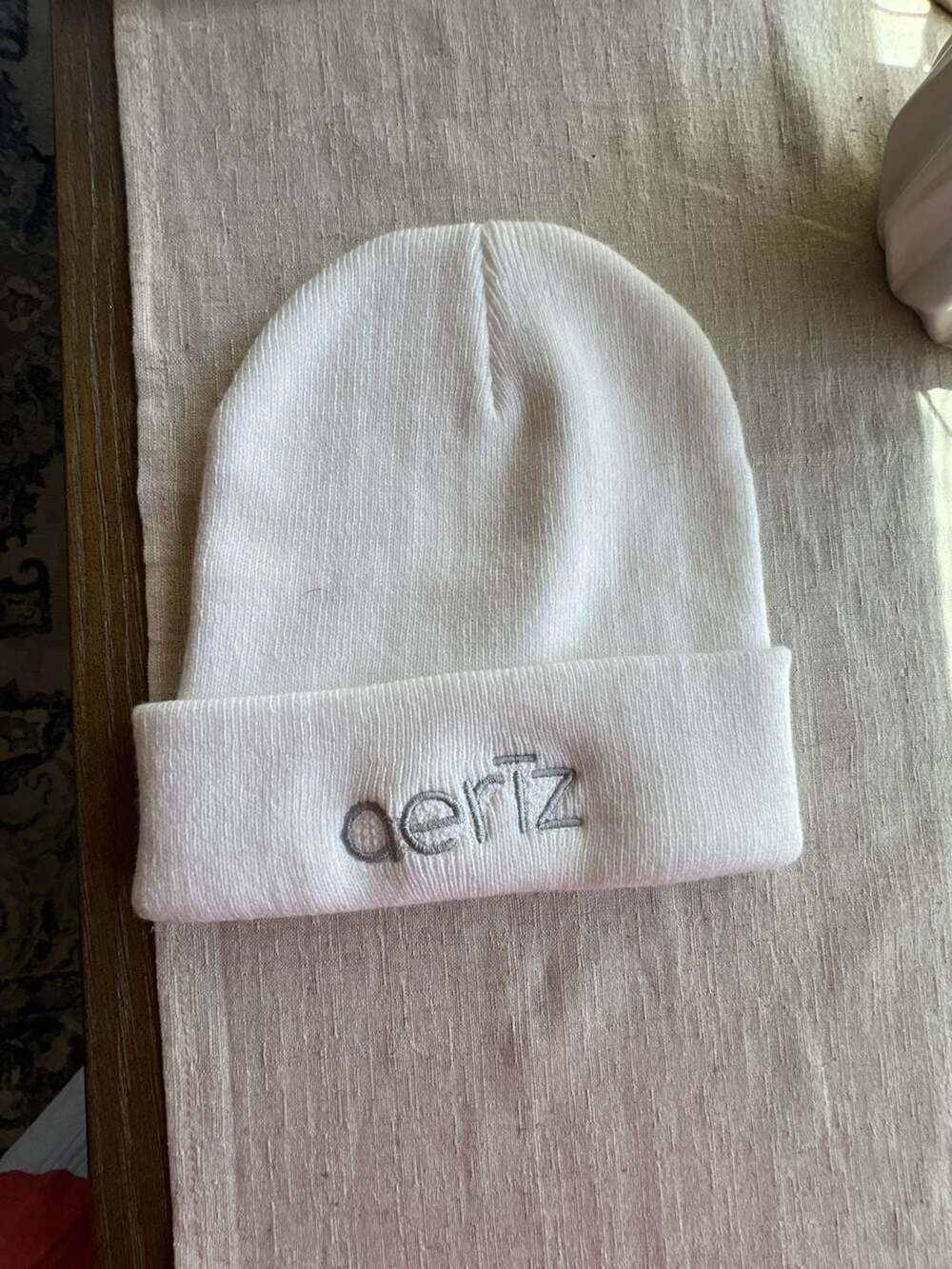 Aeriz Cannabis White Embroidered Cuffed Beanie